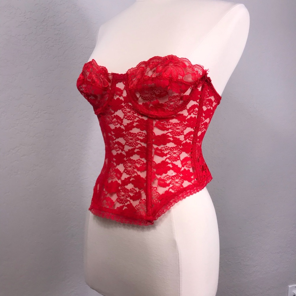 Red Lace Corset Bustier Sz 34